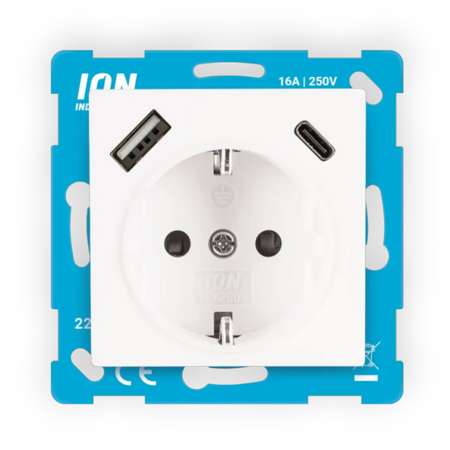ION Industries Wandcontactdoos RA met Aanraakbeveiliging inclusief USB-A & C - V1/J1
