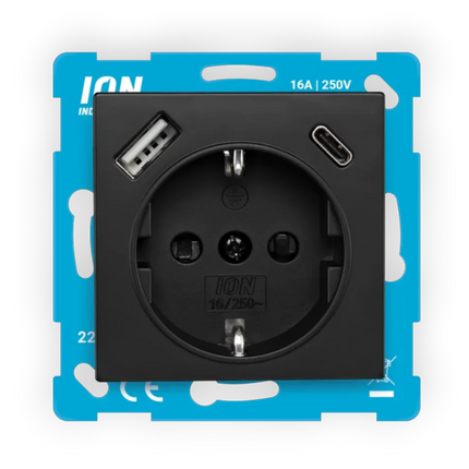 ION Industries Wandcontactdoos RA met Aanraakbeveiliging inclusief USB-A & C - V1/J1