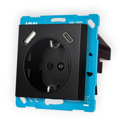 ION Industries Wandcontactdoos RA met Aanraakbeveiliging inclusief USB-A & C - V1/J1