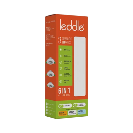 Leddle Downlight Set met 3 Dimbare Spots - 6W - 6IN1 - CCT